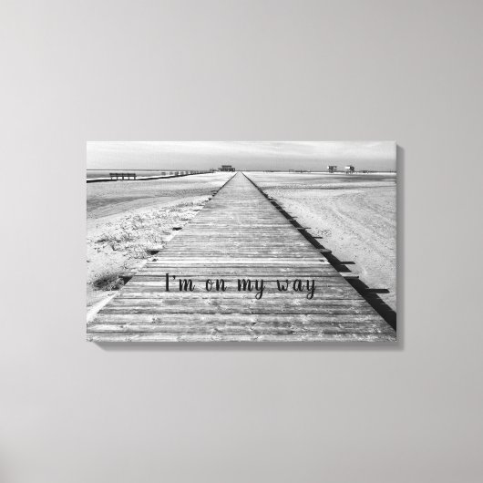 Ik ben op weg naar het strand, zwart-witte foto canvas afdruk (Voorkant)
