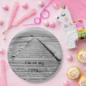 Ik ben op weg naar het strand, zwart-witte foto papieren bordje (Feest)