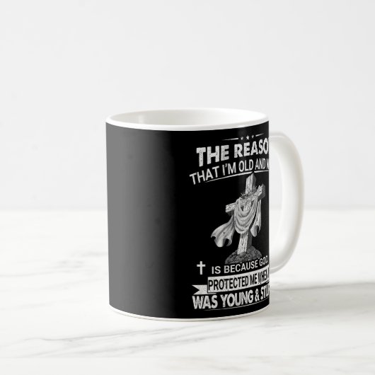 Ik ben oud en wijs omdat God mij beschermt Koffiemok (Voorkant rechts)