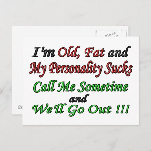 Ik ben Oud, Vet en Mijn persoonlijkheidsopruiming. Briefkaart (Voorkant / Achterkant)