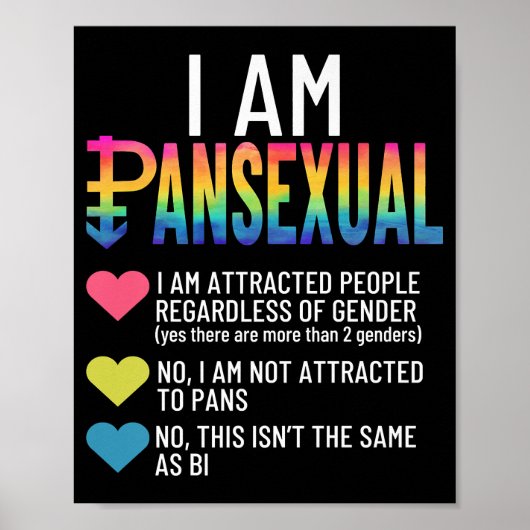Ik ben Pansexual - LGBTQIA Pride Rainbow Hearts -  Poster (Voorkant)