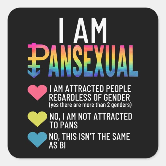 Ik ben Pansexual - LGBTQIA Pride Rainbow Hearts -  Vierkante Sticker (Voorkant)