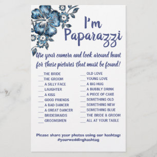 Ik ben paparazzi Game Card Blue Flower Wedding Flyer