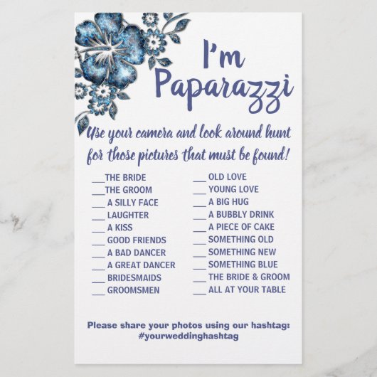 Ik ben paparazzi Game Card Blue Flower Wedding Flyer (Voorkant)