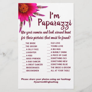 Ik ben paparazzi Game Card Paars Flower Wedding Flyer
