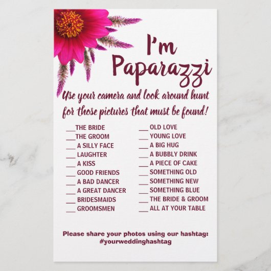 Ik ben paparazzi Game Card Paars Flower Wedding Flyer (Voorkant)