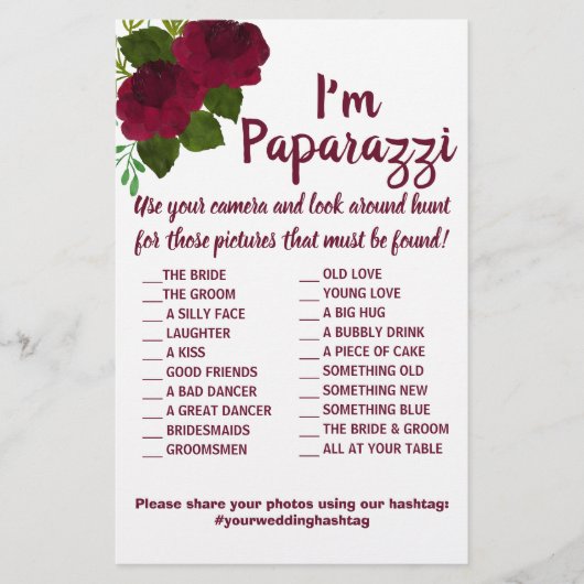 Ik ben paparazzi Game Card Red Flower Wedding Flyer (Voorkant)