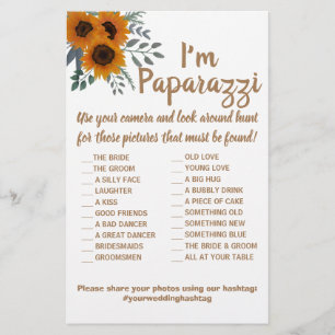 Ik ben paparazzi Game Card Sunflower Wedding Flyer