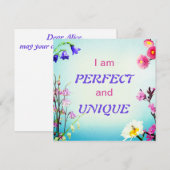 Ik ben perfect en uniek bevestigend kaartgebruik (Voorkant / Achterkant)