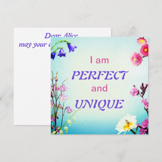 Ik ben perfect en uniek bevestigend kaartgebruik (Voorkant / Achterkant)