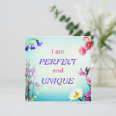 Ik ben perfect en uniek bevestigend kaartgebruik (Staand voorkant)