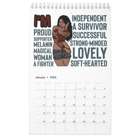 Ik ben positief motiveren inspireren melanine sist kalender (Jan 2026)