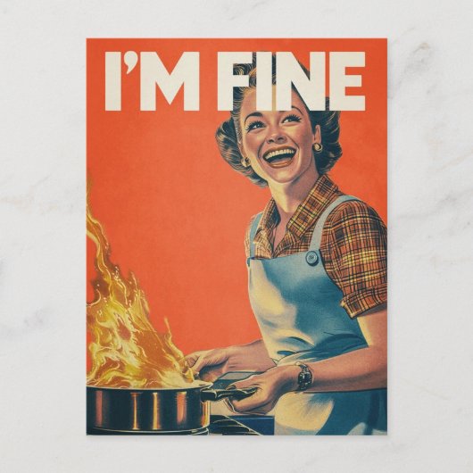 Ik ben prima 50 huisvrouw briefkaart (Voorkant)