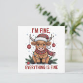 Ik ben prima alles is prima kerst hooglandrund feestdagenkaart (Staand voorkant)