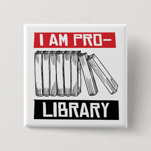 Ik ben pro bibliotheek vierkante button 5,1 cm (Voorkant)