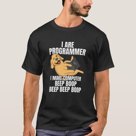 Ik ben Programmer Computer Beep Boop IT Dog T-shirt (Voorkant)