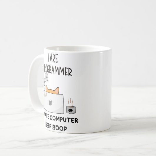 Ik ben programmeur Cat Beep Boop cat Programmer Koffiemok (Voorkant links)