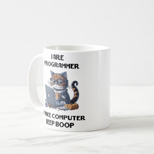 Ik ben programmeur Cat Beep Boop cat Programmer Koffiemok (Voorkant links)