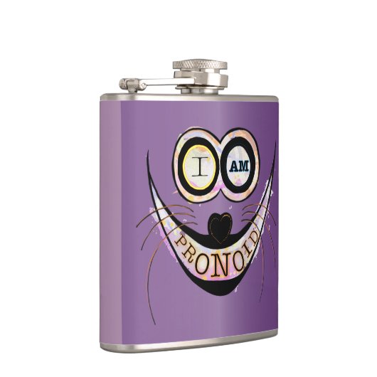 Ik ben PRONOID, optimistisch grappig citaat Heupfles (Rechts)