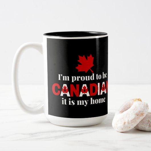 Ik ben Proud om Canadees te zijn Tweekleurige Koffiemok (Met donut)