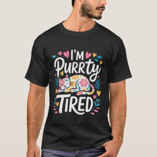 Ik ben Purrrty Moe Slaperige Kat Uitputting Humor T-shirt