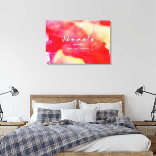 Ik ben RED WATERVERF Bat Mitzvah Inloggen Board Canvas Afdruk (Insitu (Slaapkamer))