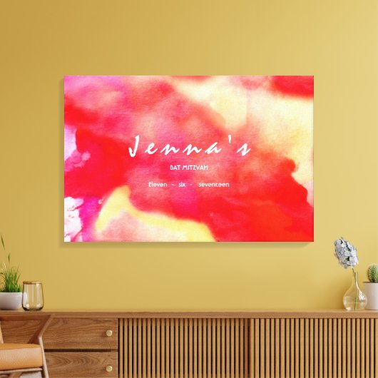Ik ben RED WATERVERF Bat Mitzvah Inloggen Board Canvas Afdruk (Insitu (Woonkamer))