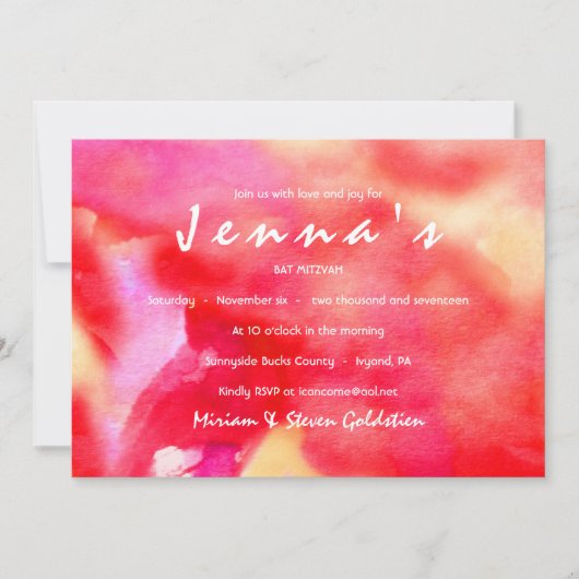 Ik ben RED WATERVERF Bat Mitzvah Uitnodiging (Voorkant)