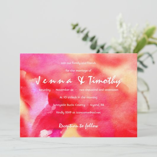 Ik ben RED WATERVERF bruiloft uitnodiging (Staand voorkant)