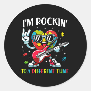 Ik ben Rockin 'to a Different Tune Heart Autism Aw Ronde Sticker