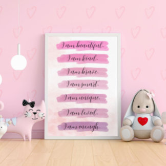 Ik ben... Roze Waterverf Inspirerend Poster
