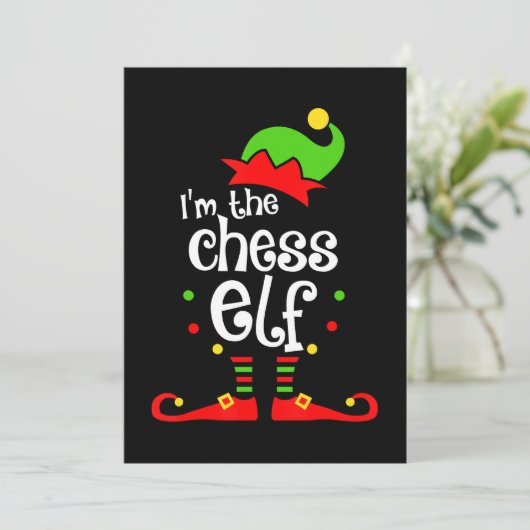 ik ben schaak elf xmas familie vriend kerstcadeau feestdagenkaart (Staand voorkant)