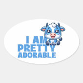 ik ben  Schattige Blauwe en Witte Koe Ovale Sticker (Voorkant)