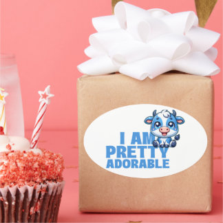 ik ben Schattige Blauwe en Witte Koe Ovale Sticker