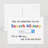 Ik ben schrijver geen seriële moordenaar briefkaart (Voorkant / Achterkant)