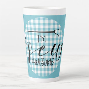 Ik ben Sew Geweldige Blue Gingham Latte Mok