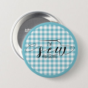 Ik ben Sew Geweldige Blue Gingham Ronde Button 7,6 Cm