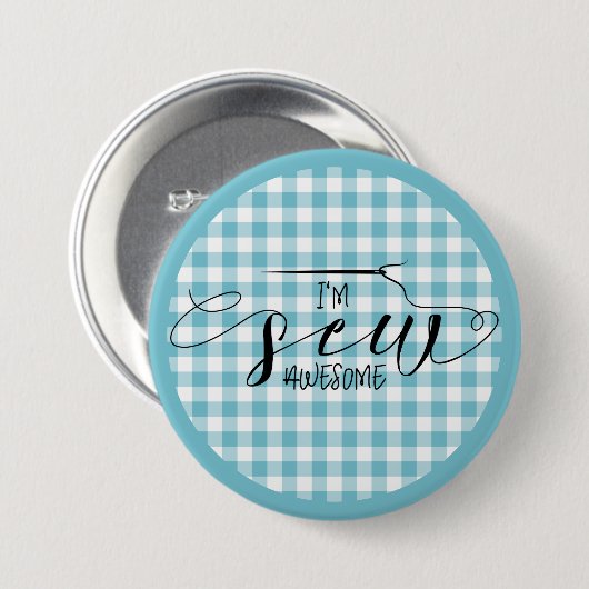Ik ben Sew Geweldige Blue Gingham Ronde Button 7,6 Cm (Voorkant /achterkant)