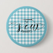 Ik ben Sew Geweldige Blue Gingham Ronde Button 7,6 Cm (Voorkant)