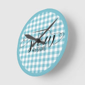 Ik ben Sew Geweldige Blue Gingham Ronde Klok (Hoek)