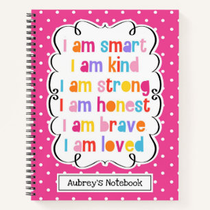 Ik ben Smart Pink Polka Dot Affirmations personali Notitieboek