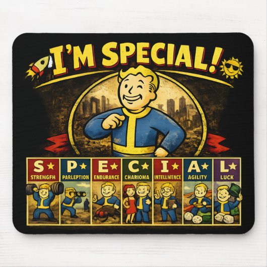 Ik ben Speciaal | Fallout Geïnspireerde Stats Muis Muismat (Voorkant)