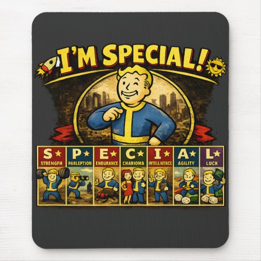Ik ben speciaal | Fallout Geïnspireerde Stats Muis Muismat (Voorkant)