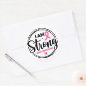 Ik Ben Sterk Borstkanker Bewustzijn Ronde Sticker (Envelop)