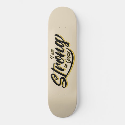 Ik ben sterk in Jesus Black en Gold Persoonlijk Skateboard (Voorkant)