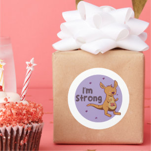 Ik ben sterk Kawaii schattige baby Kangaroo bruin Ronde Sticker