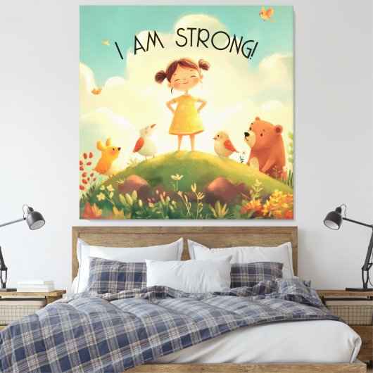 Ik ben sterk - Meisjes empowerment Canvas Afdruk (Insitu (Slaapkamer))