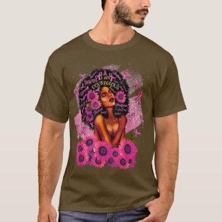 Ik ben sterk roze ribbenbloemen zwarte koningin Br T-shirt