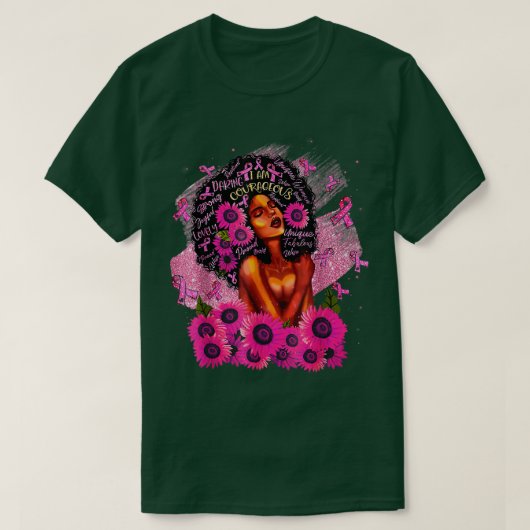 Ik ben sterk roze ribbenbloemen zwarte koningin Br T-shirt (Design voorkant)