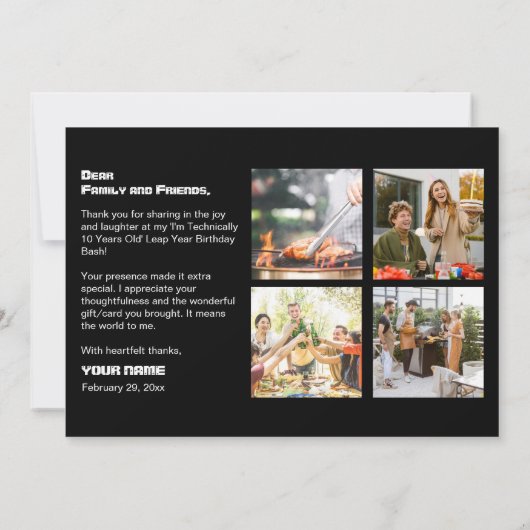 Ik ben technisch... jaren oud schrikkeljaar verjaa bedankkaart (Achterkant)